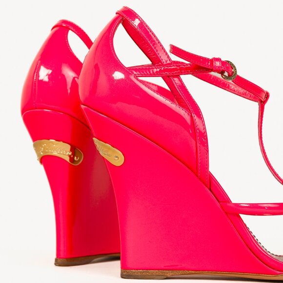Louis Vuitton Strawberry Rose Pop Patent T-Strap Wedge Sandals - Picture 9 of 12